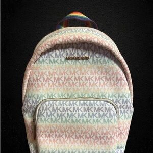 NWOT Limited Edition 2021 Michael Kors Pastel Rainbow Logo Backpack